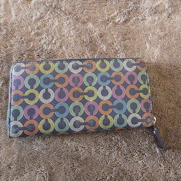 Coach Waverly Coated Canvas Accordion Zip Around Wallet 43628 Navy Card Slot - Picture 6 of 9